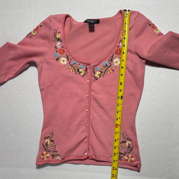 BETSEY JOHNSON Y2K Black Label Pink Floral Embroidered Scoop Neck Cardigan M - Picture 10 of 14